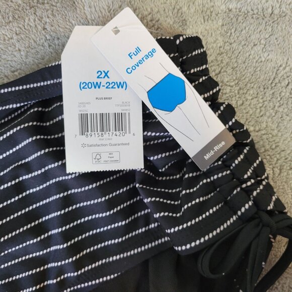 Time Tru Womens Bikini Bottom 2X 20W 22W Plus Swimwear Black Stripe STR33E - Picture 6 of 10